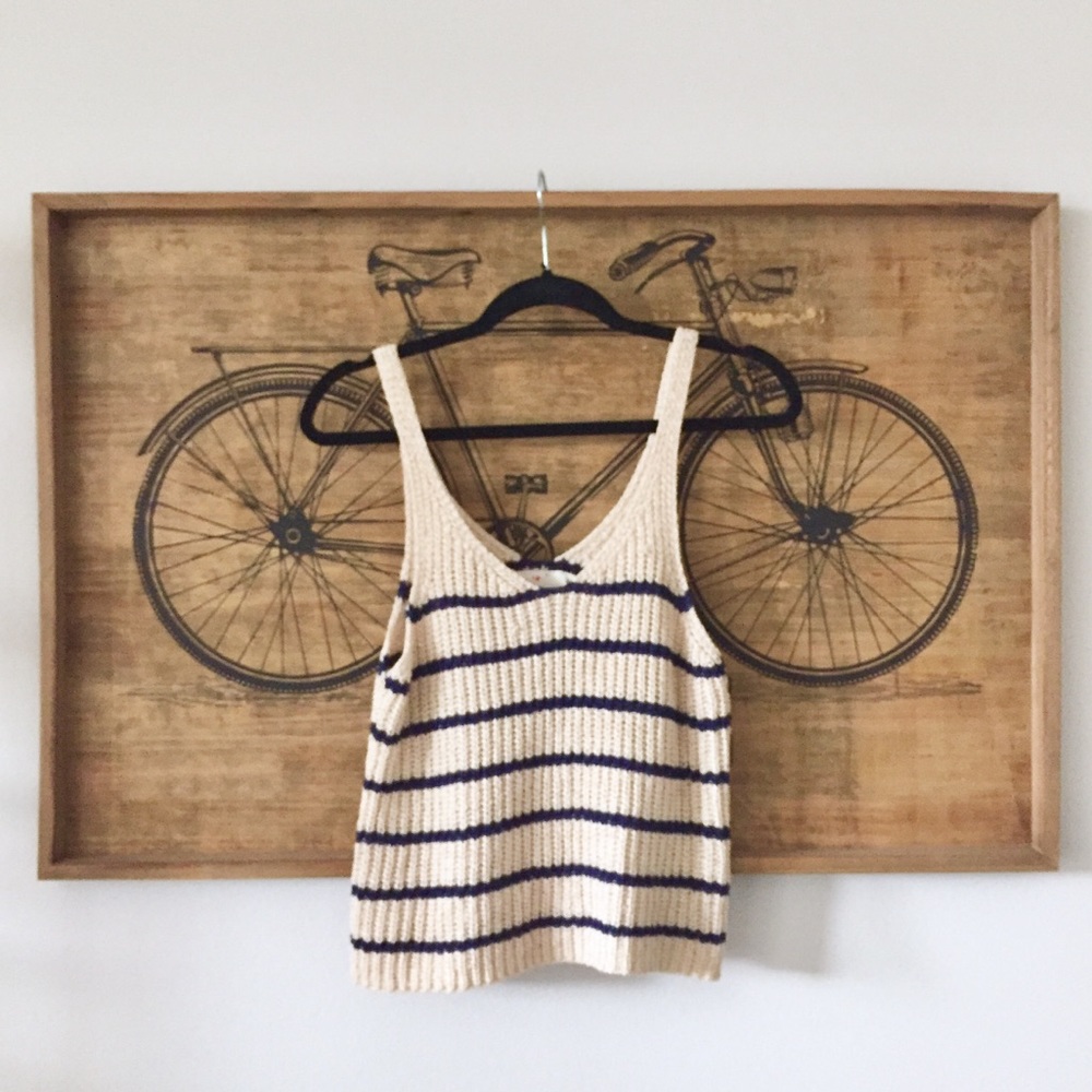 Knit Crop Top Tank - Navy / Tan